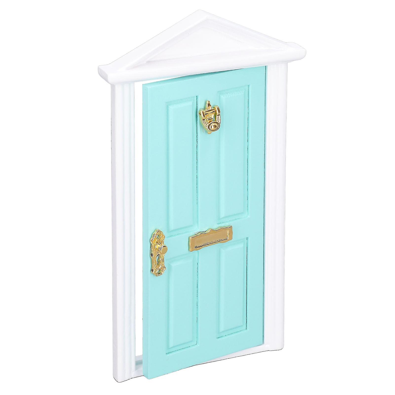 Mini Wooden Door Bright Color Vivid Details Smoother Edge Dollhouse Miniature Fairy Door for 1:12 Doll House GiftsMint Green