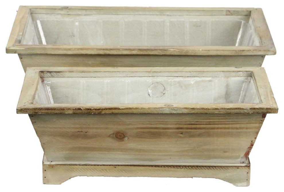 Set Of 2 Rustic Wood Long Rectanle Planters W/ Hard Liner   Farmhouse   Outdoor Pots And Planters   by Admired by Nature  Houzz