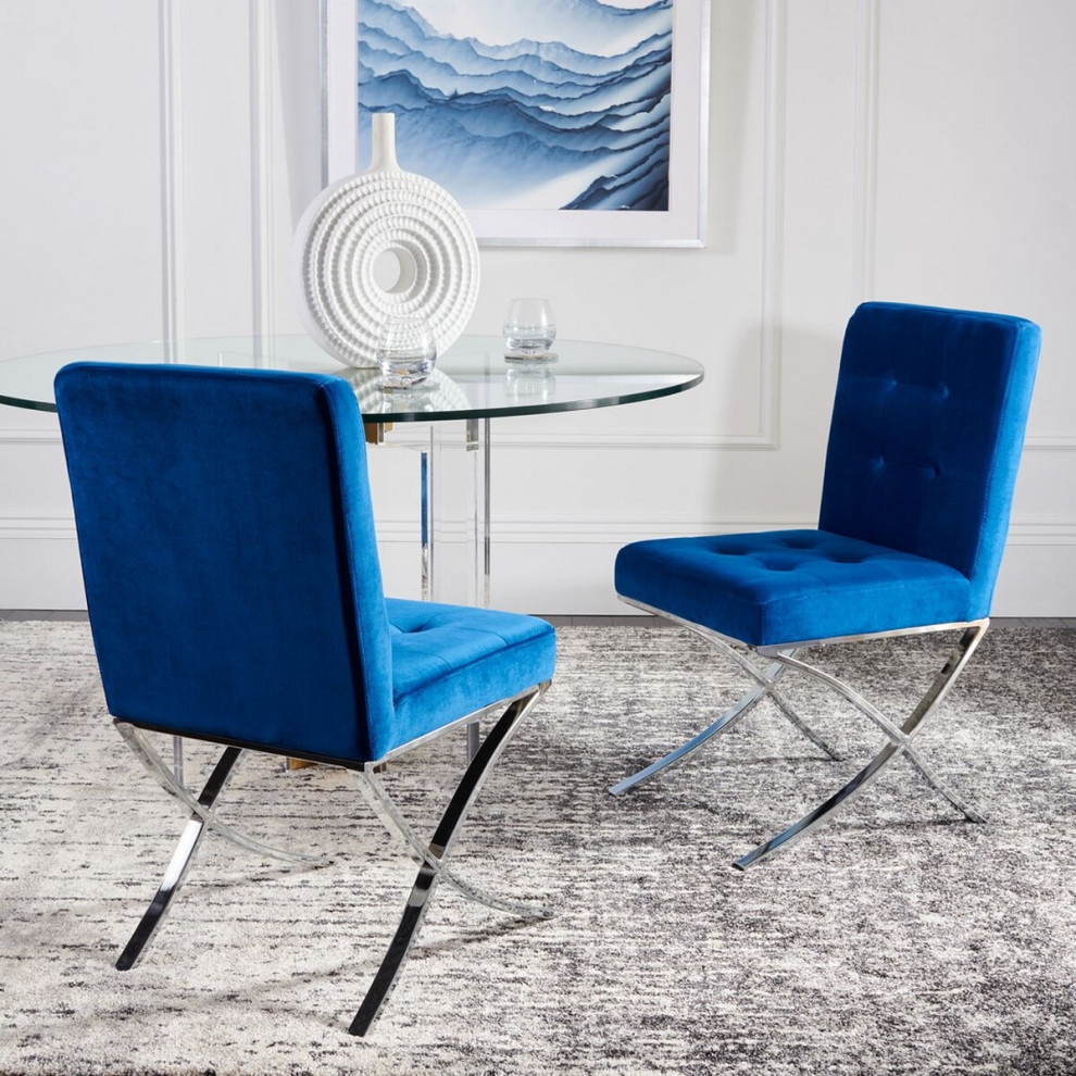 Slader Tufted Side Chair Navy/ Chrome Set of 2   Modern   Armchairs And Accent Chairs   by Virgil Stanis Design  Houzz