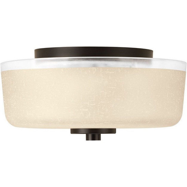 Progress Lighting Alexa Collection 2 light Flush Mount Brushed Nickel Textured White Linen Glass