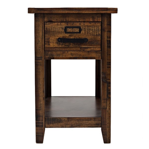 Side Table with 1 Drawer and Plank Style - Rustic Brown - 24 L X 16 W X 25 H