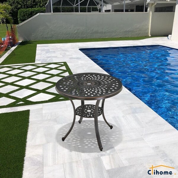 Clihome Patio Cast Aluminum Dining Table with Umbrella Hole