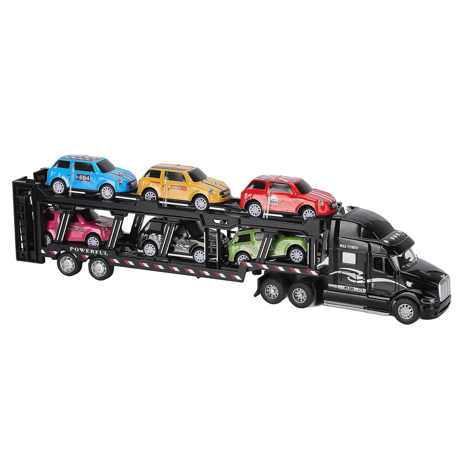 1:48 Carrier Truck Toy Model Alloy Detachable Six Car Kids Transport Vehicles Simulation Model for 3 Years Old +(Black )