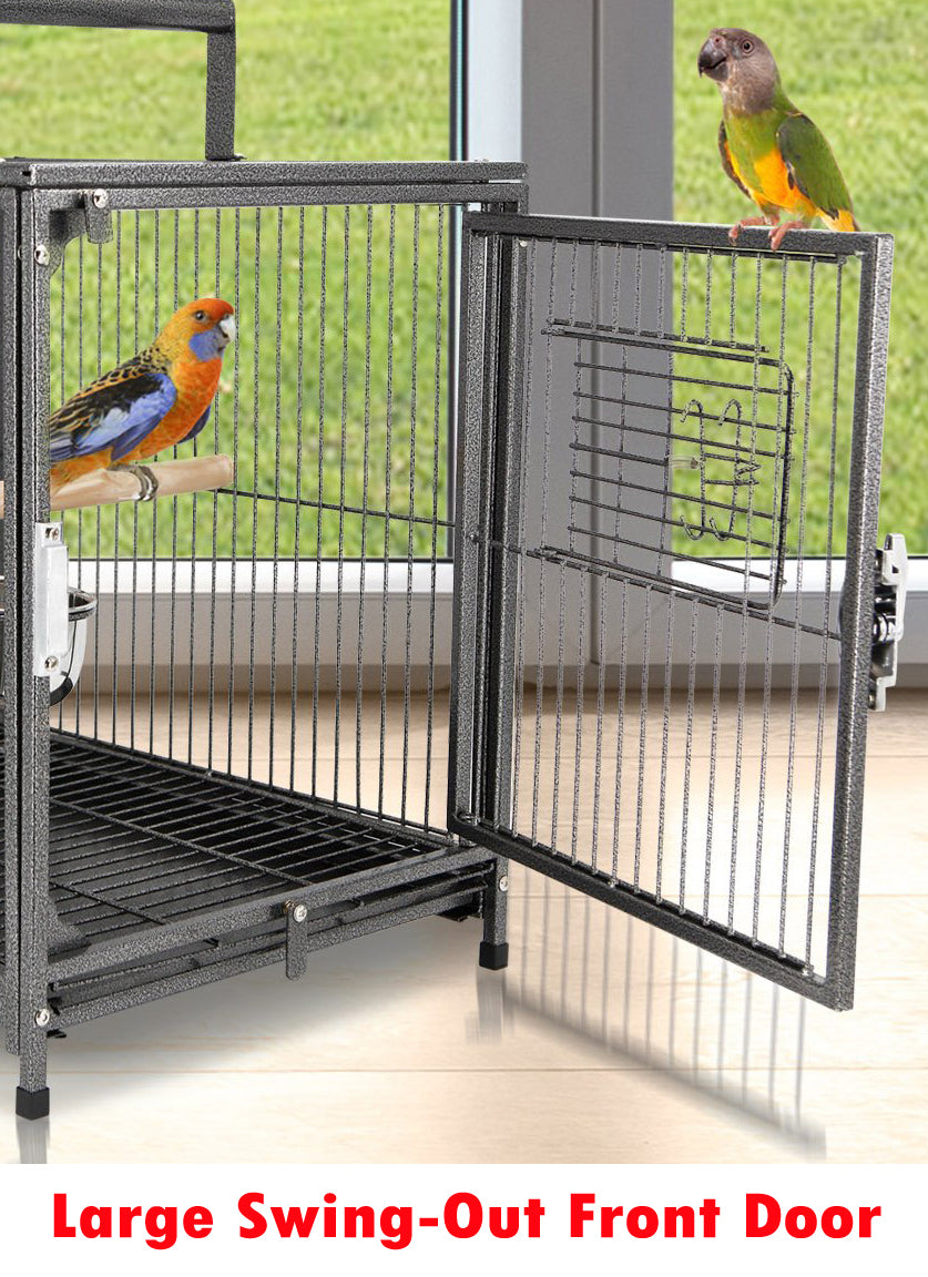 22-Inch Portable Durable Heavy Duty Travel Veterinary Parrot Bird Carrier Play Stand Perch Cage Feeding Bowl Stand with Handle and Accessories