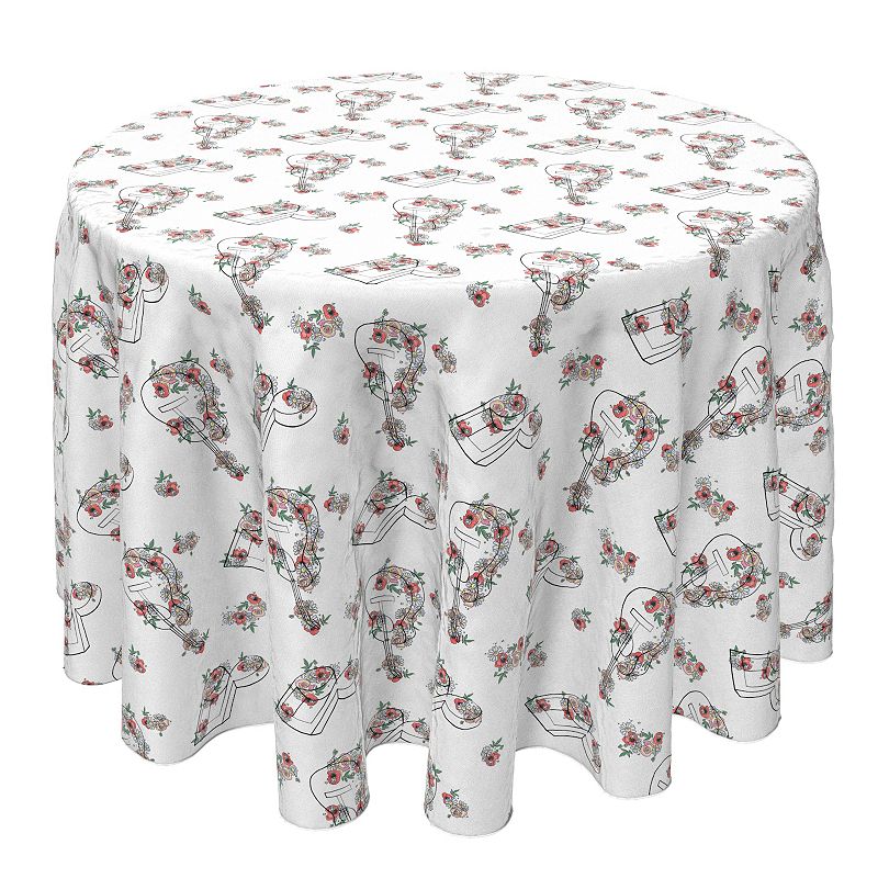 Round Tablecloth， 100% Cotton， 60 Round， Floral Music