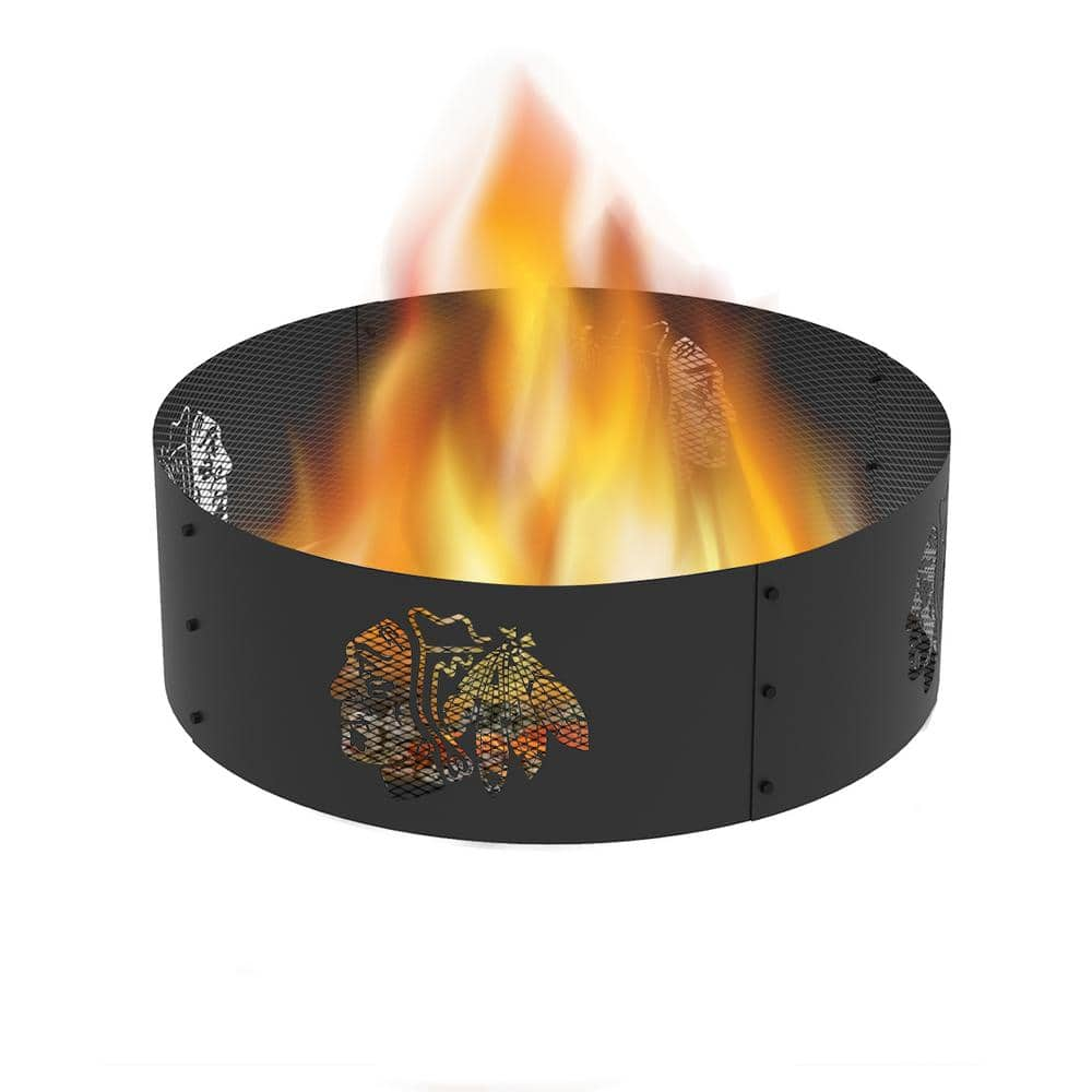 BLUE SKY OUTDOOR LIVING Decorative NHL 36 in. x 12 in. Round Steel Wood Fire Pit Ring - Chicago Blackhawks FR361208-CB