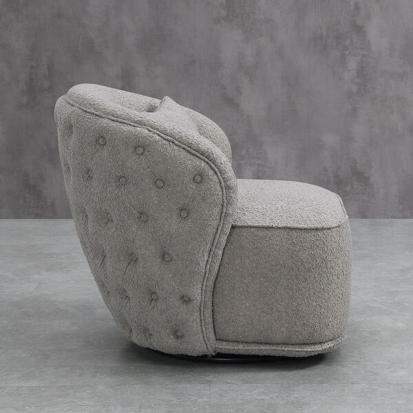 Boucle Upholstered Tufted Back Swivel Barrel Chair