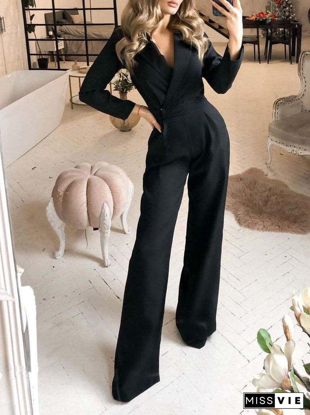 Women's Jumpsuits Solid Long Sleeve Slim Fit Jumpsuit