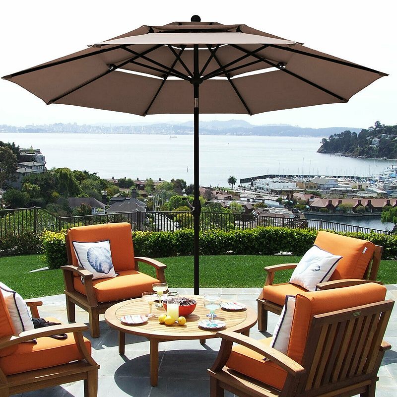 10ft 3 Tier Patio Umbrella Aluminum Sunshade Shelter Double Vented without Base