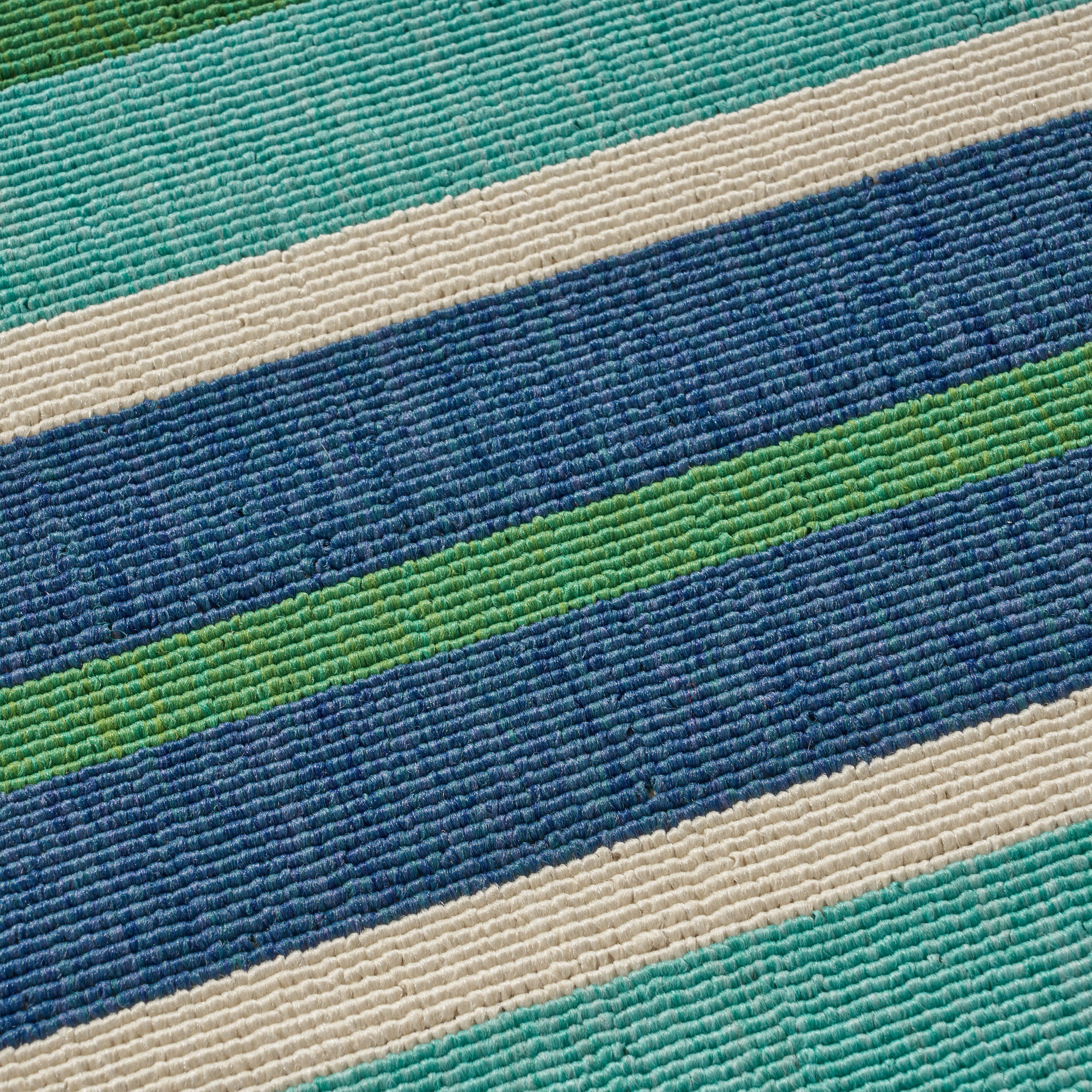 Khaidyn Outdoor Modern Striped Blue and Green Rectangular Area Rug