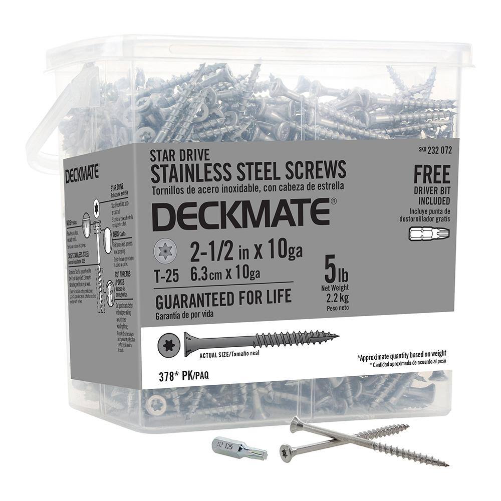 Deckmate #10 2-12 in. Internal Square Flat-Head Wood Deck Screws 5 lbs.-Box (378-Piece) 115855