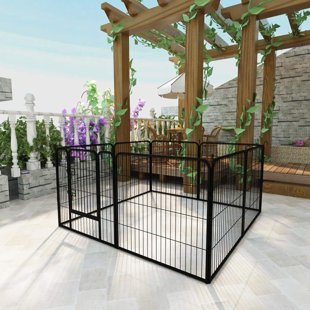 Amucolo 8-Panels Black Large Indoor Metal Folded Puppy Dog Run Fence/Iron Pet Dog Playpen JUW-CYW2-8333