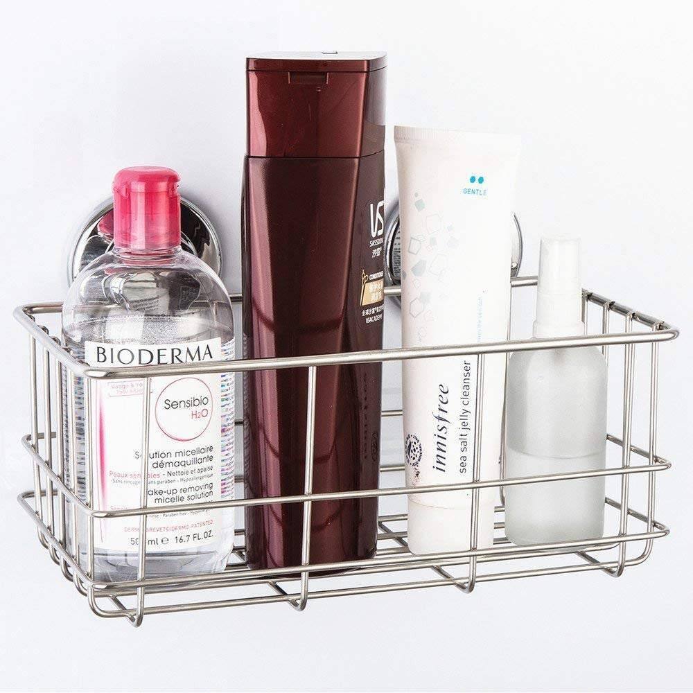 Dyiom Suction Cup Shower Caddy Bath Wall Shelf Deep Bathroom Basket Suction Cup Large Shower Caddy in Silver 694281520