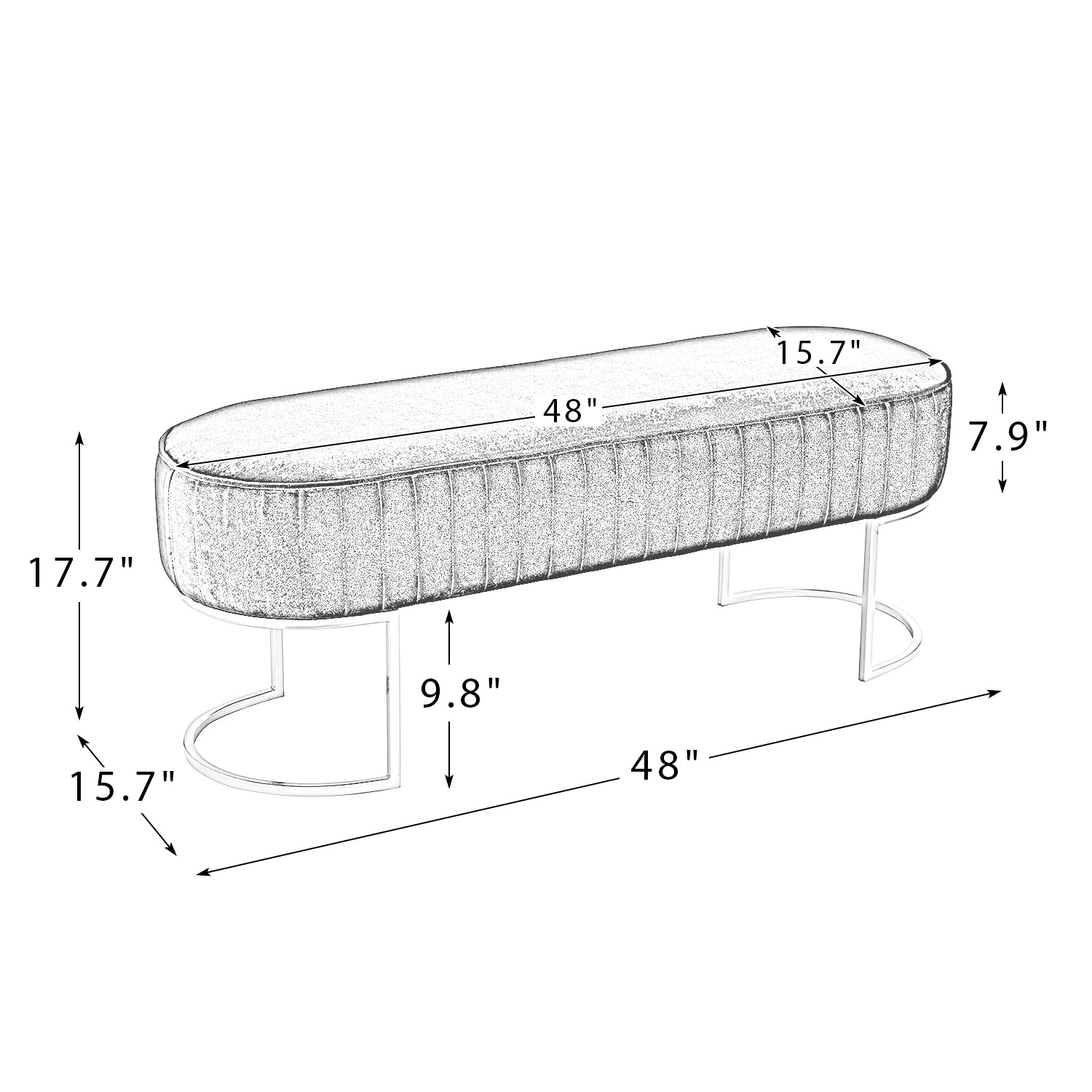 14 Karat Home Upholstered Entryway Bench, Bedroom Bench with Horseshoe-shaped Metal Base, Mustard