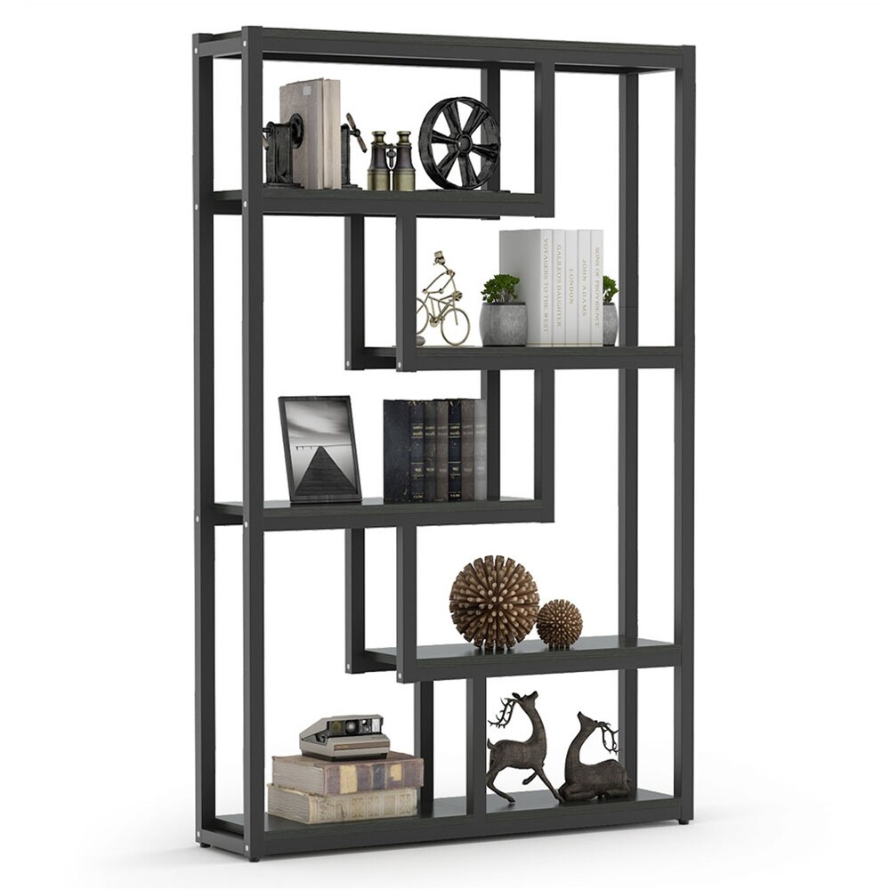 69 inch Tall Bookshelf  6Tiers Bookcase  Industrial Wood/ Metal Display Etagere Rack