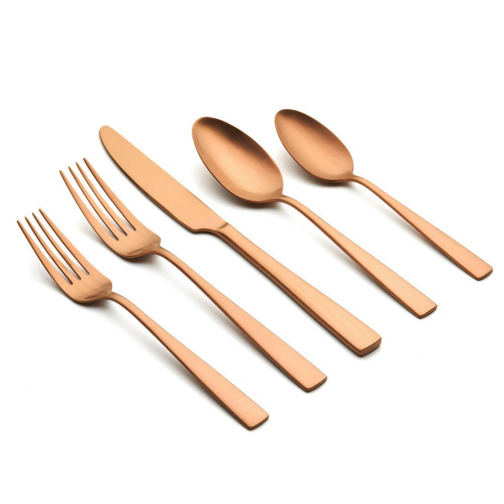 ORNATIVE Rena 20 Piece Matte Copper 180 Stainless Steel Flatware Set Service for 4 09620COR1