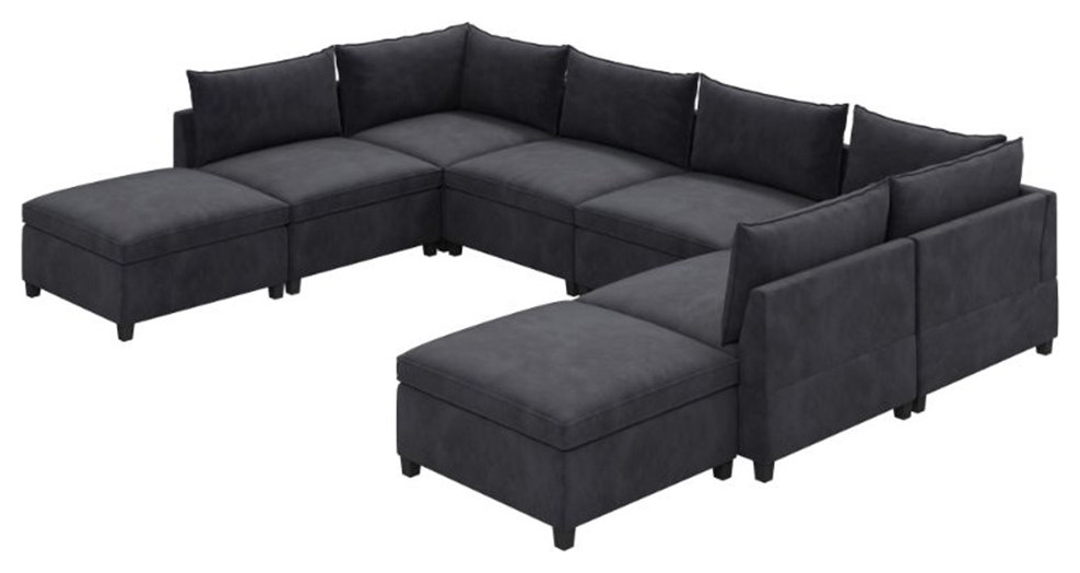 Devion Furniture Modern U  Shaped Fabric Sectional Sofa in Dark Gray   Sectional Sofas   by Homesquare  Houzz