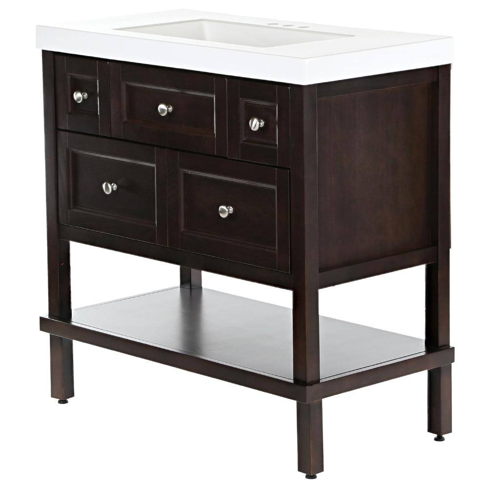 Glacier Bay Ashland 36.7 in. W x 19.1 in. D Bath Vanity in Chocolate with Cultured Marble Vanity Top in White with Integrated Sink ALII36P2-CH