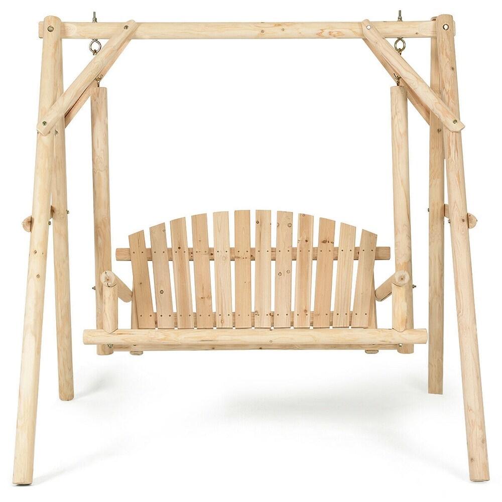 Costway A Frame Wooden Porch Swing Outdoor garden rural Torched Log