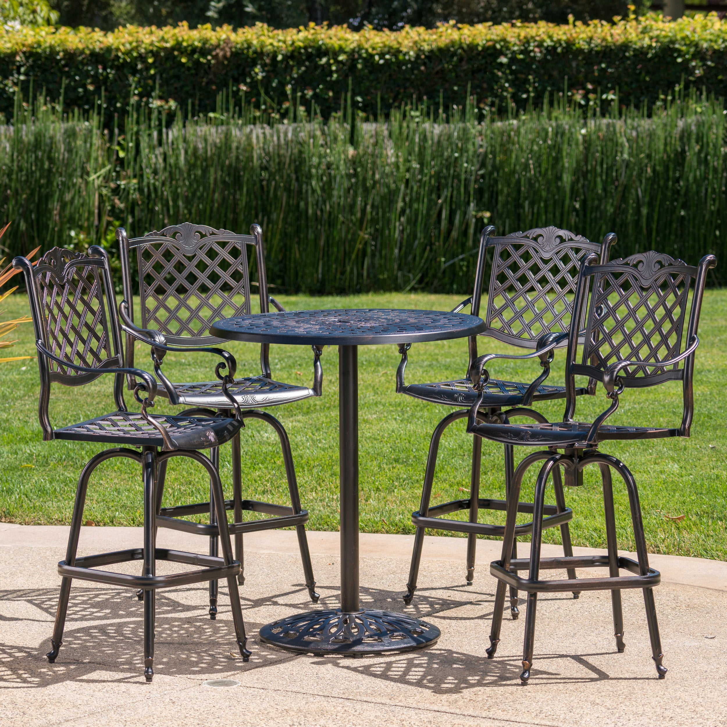 Arlana Cast Aluminum 5 Piece Outdoor Bar Set