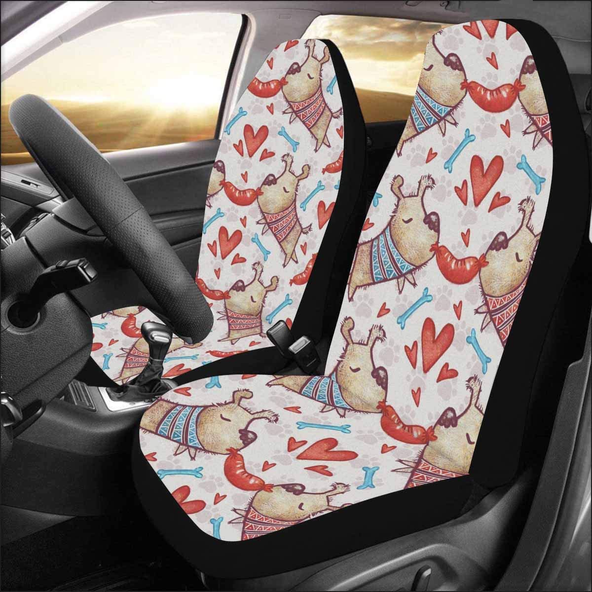 FMSHPON Set of 2 Car Seat Covers Hand Painted Pet Dog Love Dog Paw Bone Universal Auto Front Seats Protector Fits for Car，SUV Sedan，Truck