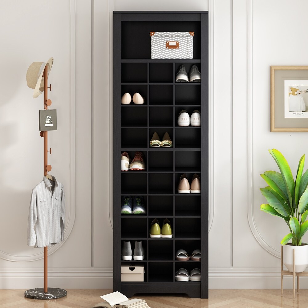 Modern Free Standing 30 Shoe Cubby Tall Cabinet