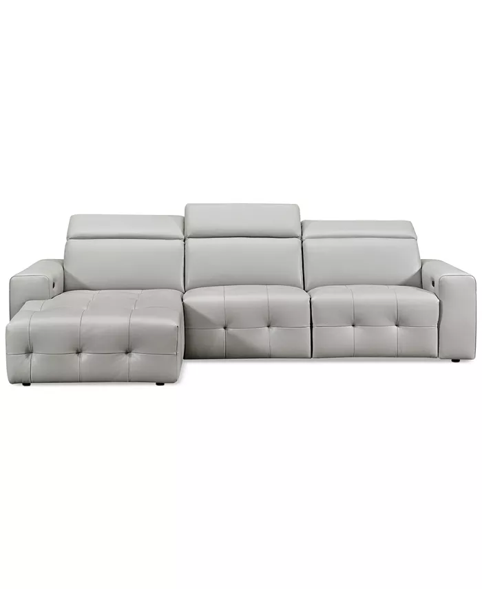 Furniture CLOSEOUT! Haigan 3-Pc. Leather Chaise Sectional Sofa with 2 Power Recliners