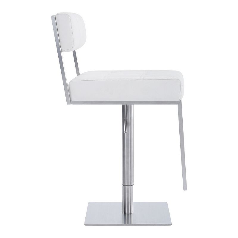 35 Inch Metal and Leatherette Barstool， Silver and White