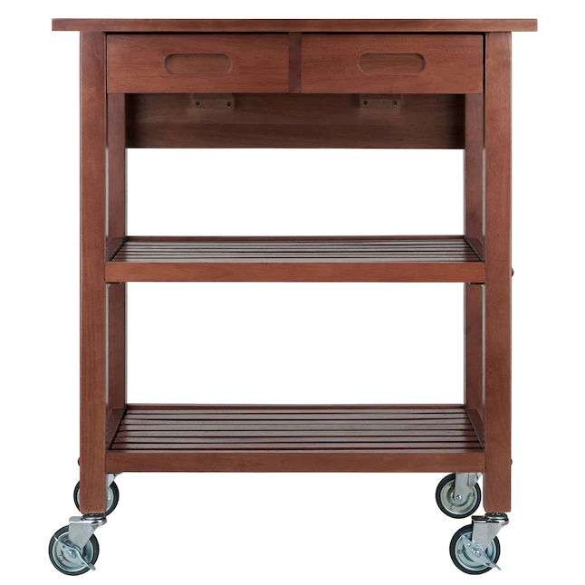 Winsome Wood Brown Wood Base with Wood Top Rolling Kitchen Cart (16.66-in x 28.27-in x 33.07-in)