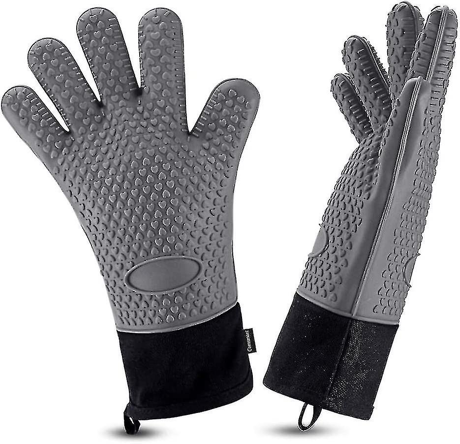 Bbq Utensil Bbq Gloves， Heat Resistant Silicone Baking Gloves， Long Waterproof Bbq Oven Gloves With