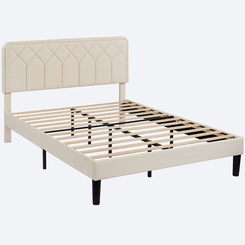 Upholstered Platform Bed Frame with Modern Adjustable Headboard  No Box Spring Needed