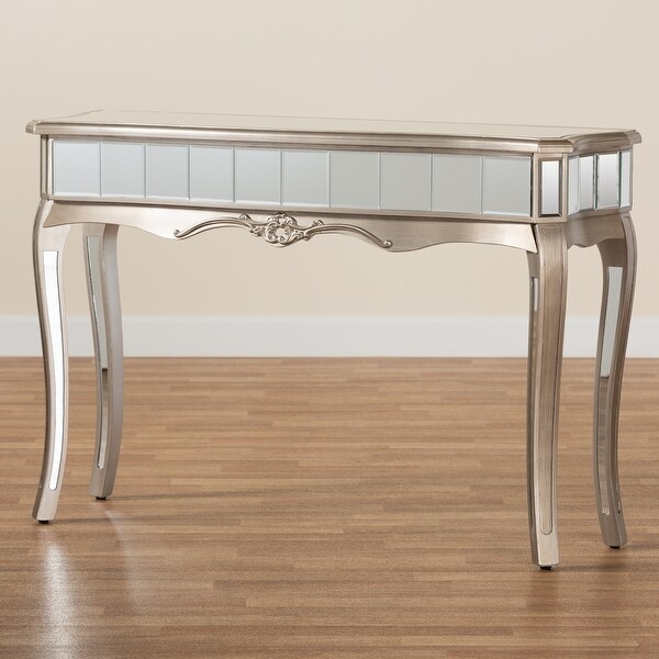 Elgin Glam and Luxe Brushed Wood and Mirrored Glass Console Table