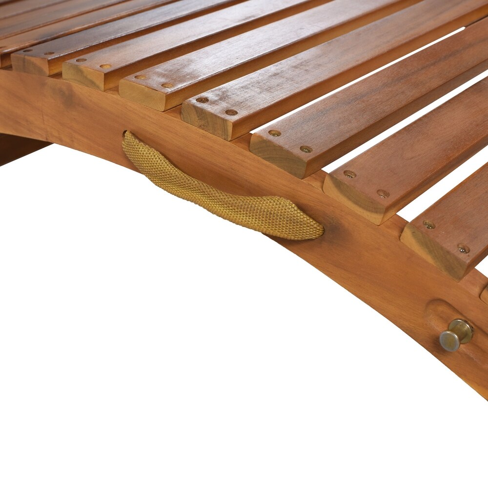 Outdoor Patio Wood Portable Extended Chaise Lounge Set with Foldable Tea Table