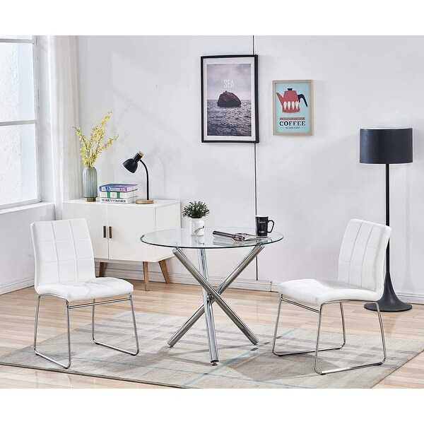 3 Piece Dining Table Set，Tempered Glass Table with 2 Chairs