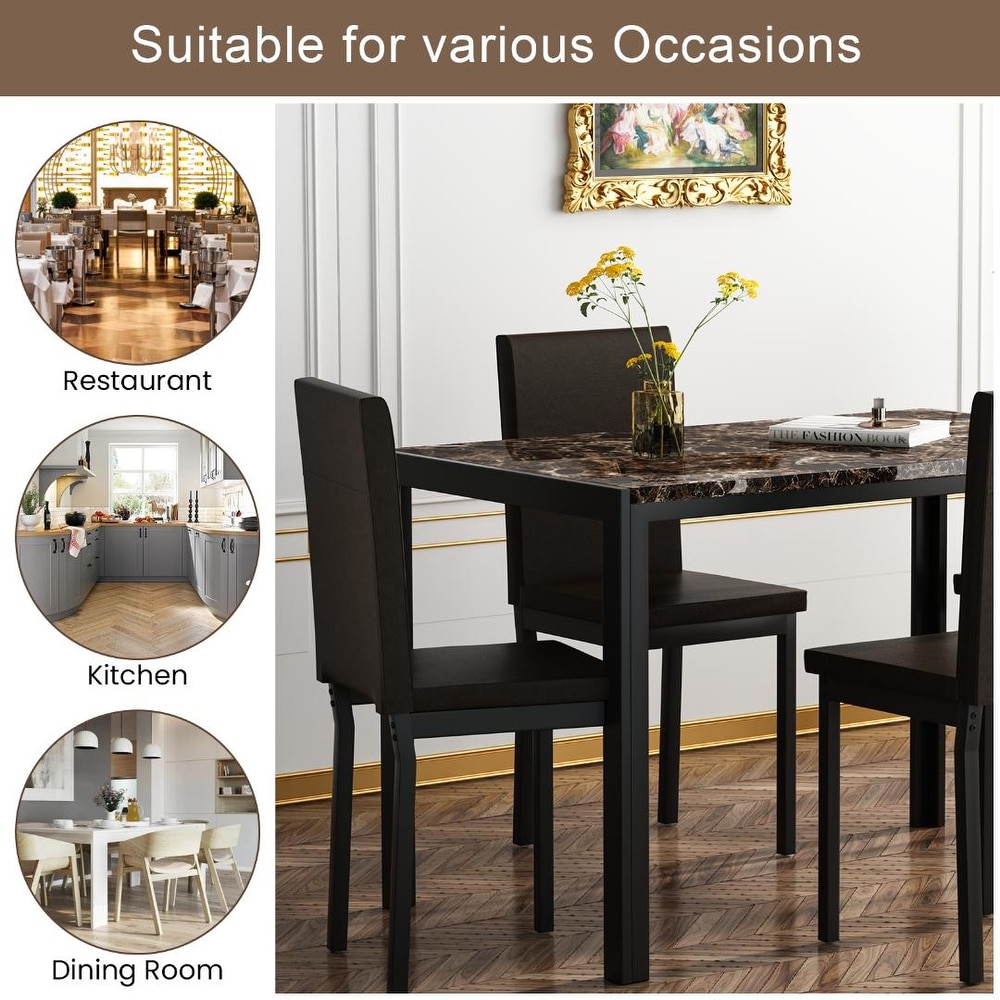 Mieres 5 Piece Dining Table Set with Faux Marble Top and 4 PU Leather Upholstery Chairs for Kitchen Dining Room