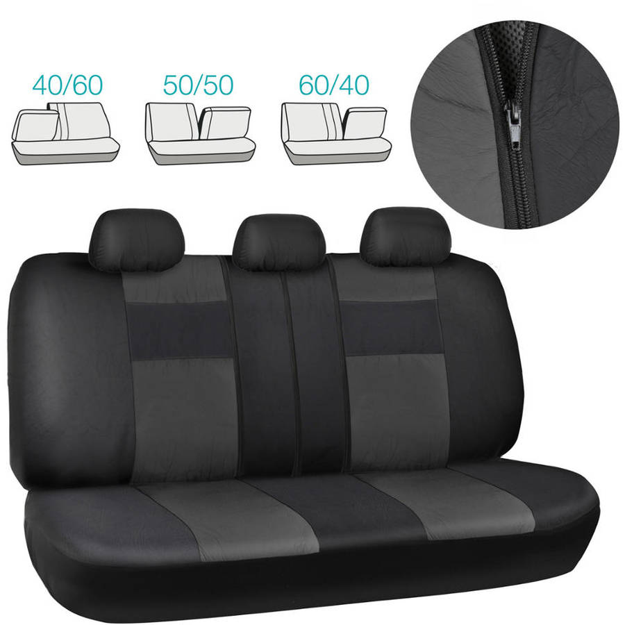 BDK 2-Tone PU Leather Car Seat Covers Split Bench Side Airbag Safe with Steering Wheel Cover