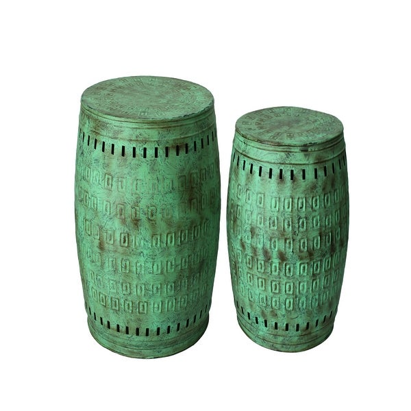 Saffron Fabs Multiple Purpose Hand Tooled 2-piece Metal Stool Set