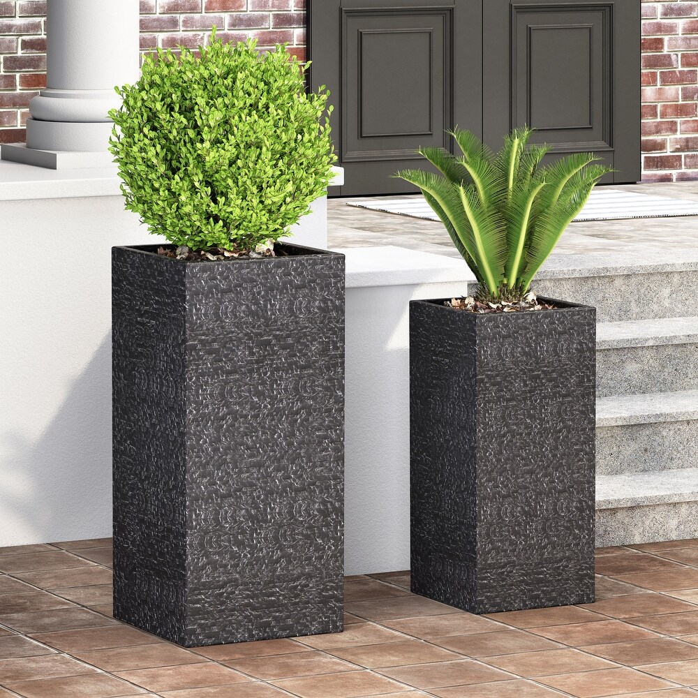 Mistler Outdoor Large and Medium Cast Stone Planters (Set of 2) by Christopher Knight Home