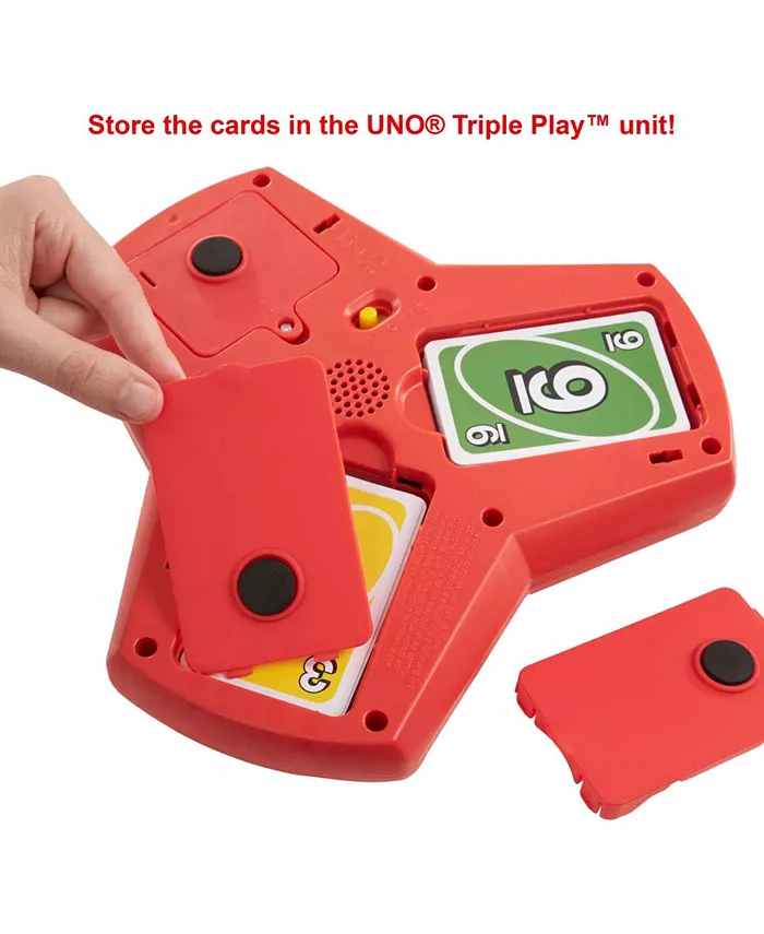 Mattel UNO Triple Play Card Game Game for Family Night Lights and Sounds