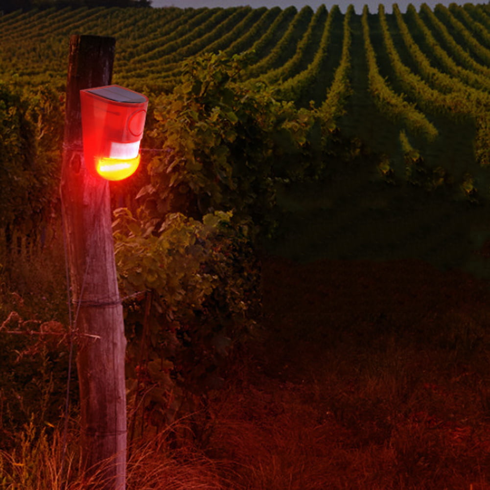 Aolyty Solar Motion Sensor Alarm LED Strobe Red Light with Sound Outdoor Security for Home Farm