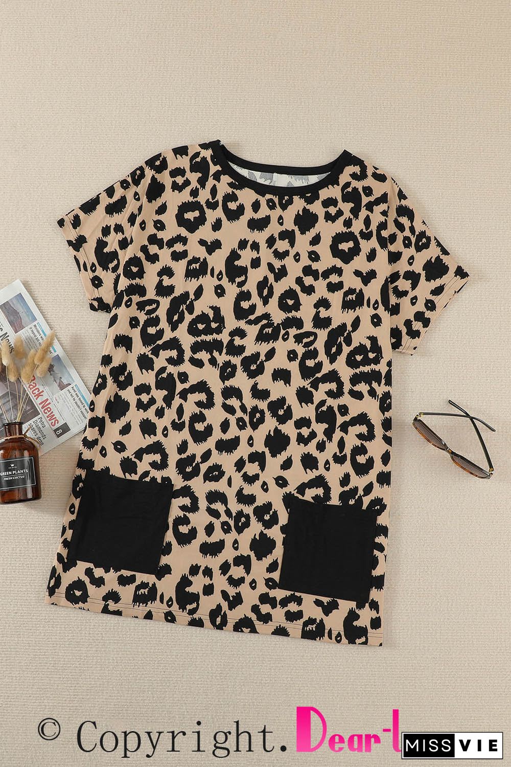 Print Pocketed T-Shirt Mini Dress