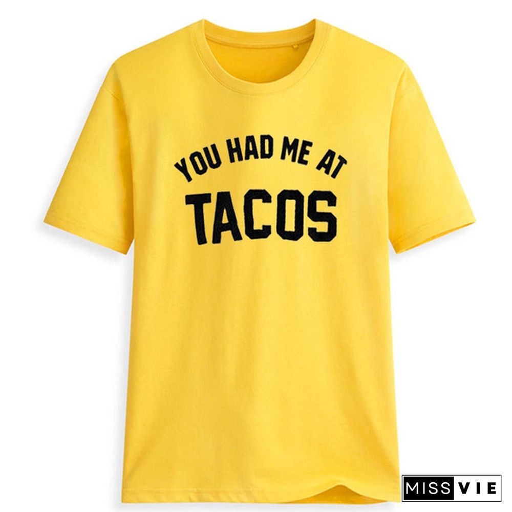 NEW Summer Women Ladies Short Sleeve Casual Loose You Had Me At Tacos Letter Printed T-shirt Top Plus Size