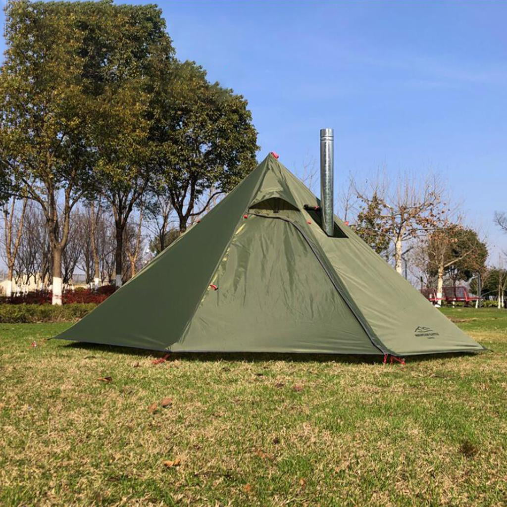 Lightweight Hot Tent Tent with Flue Pipe Window with Fire Flue Pipe Window Teepee Tents for Hiking Bushcraft Backpacking Green