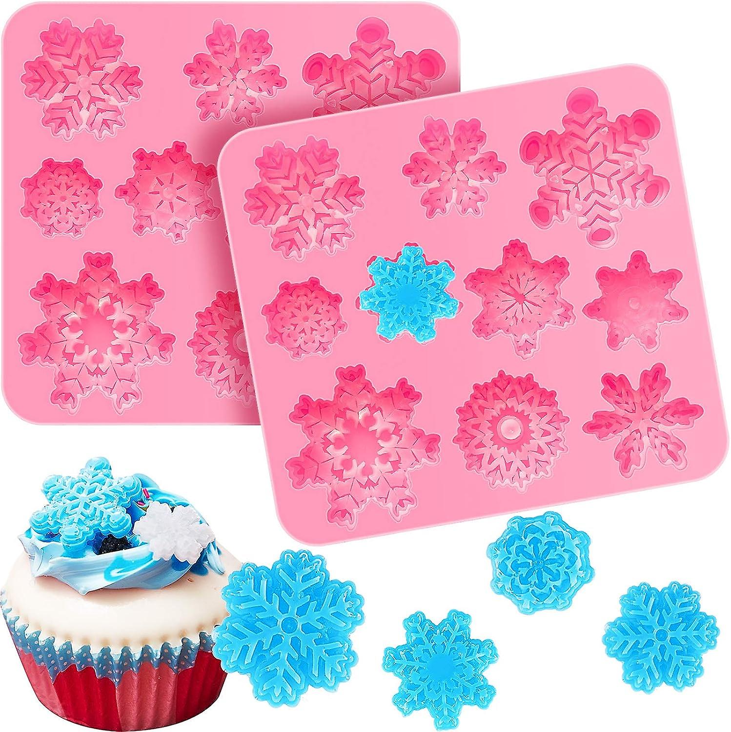 2 Pieces 3d Snowflake Silicone Mold Christmas Snowflake Fondant Silicone Mold For Cake Cupcake Decoration Polymer Clay Crafting Projects (pink)