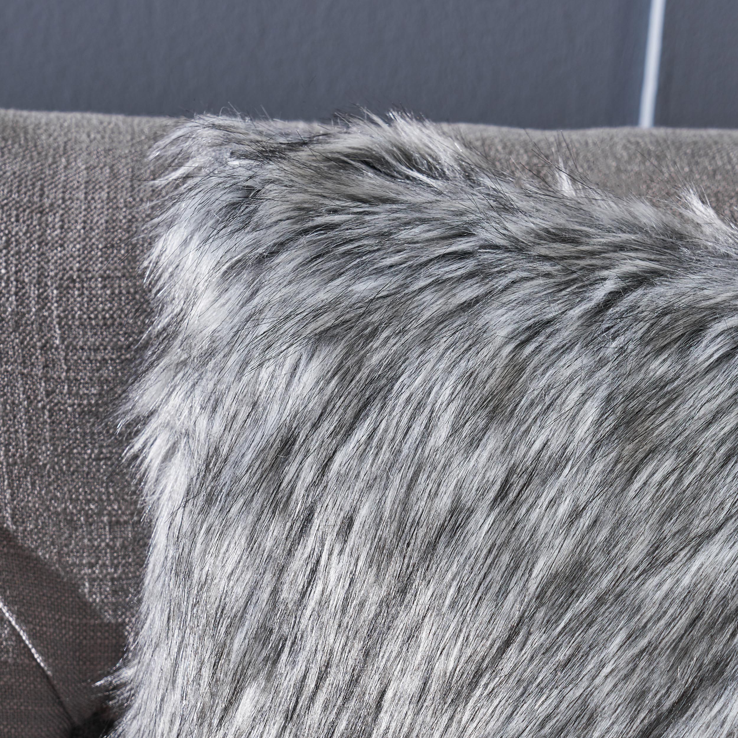 Laraine Furry GlamDark Grey and Light Grey Streak Faux Fur Throw Pillow