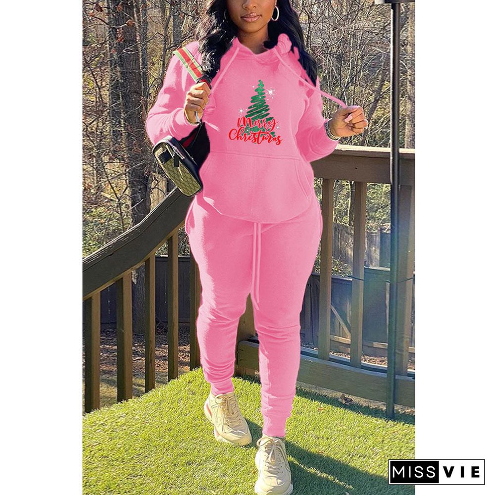 Christmas Tree Printing Hoodies Jogger Pants Sets