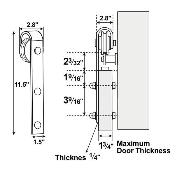 SmileMart Flat-tip Design Black Steel Single-door 6.6 ft Sliding Track Barn Door Hanging Hardware Kit， Set of Two Kits