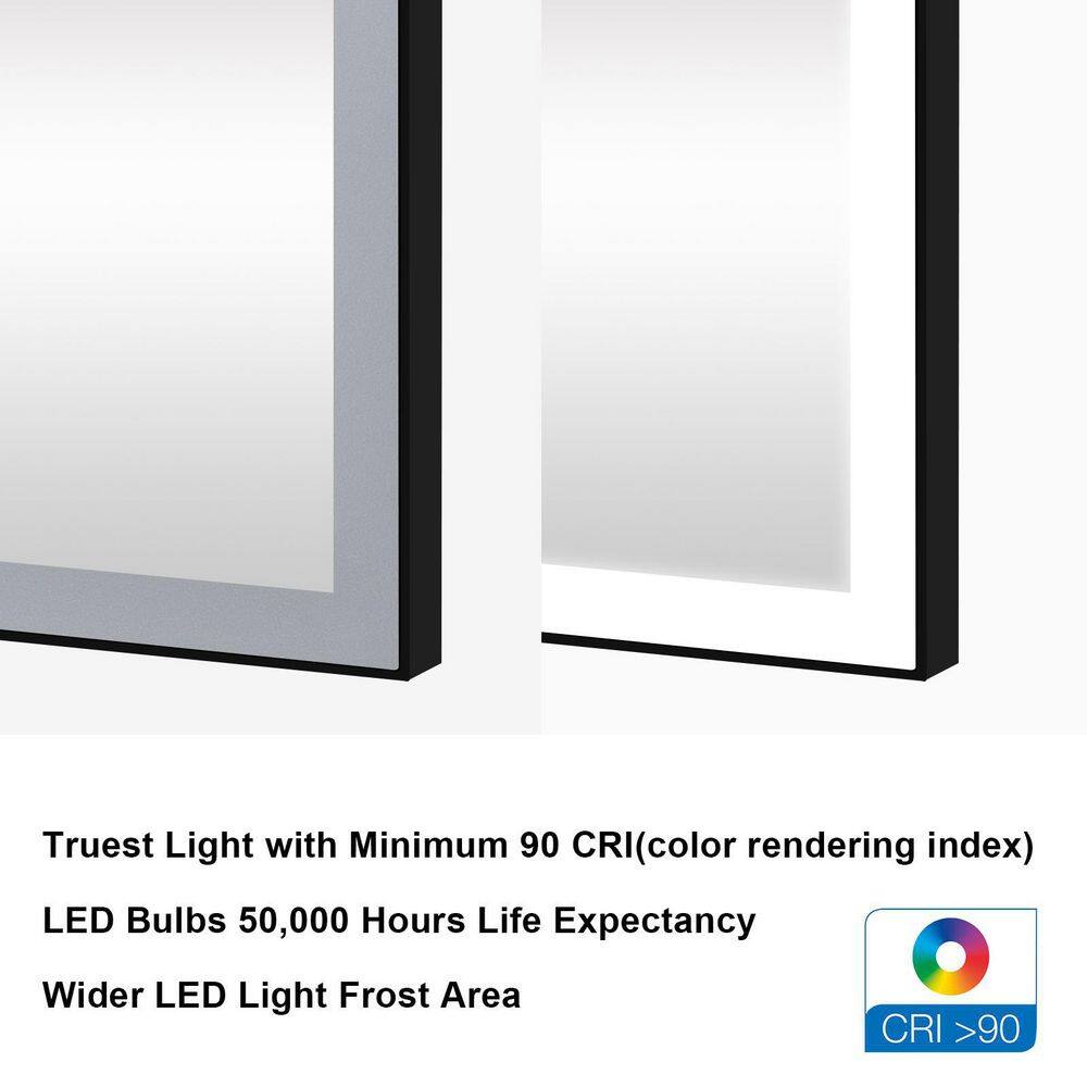 WELLFOR RECA 40 in W x 32 in. H Rectangular Single Aluminum Framed Anti-Fog LED Light Wall Bathroom Vanity Mirror in Matte Black W5FM4032MB