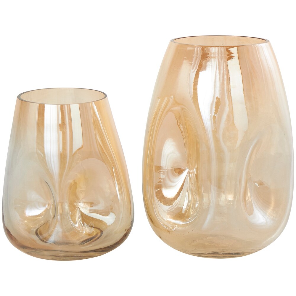 Gold Glass Concaved Iridescent Vase (Set of 2)