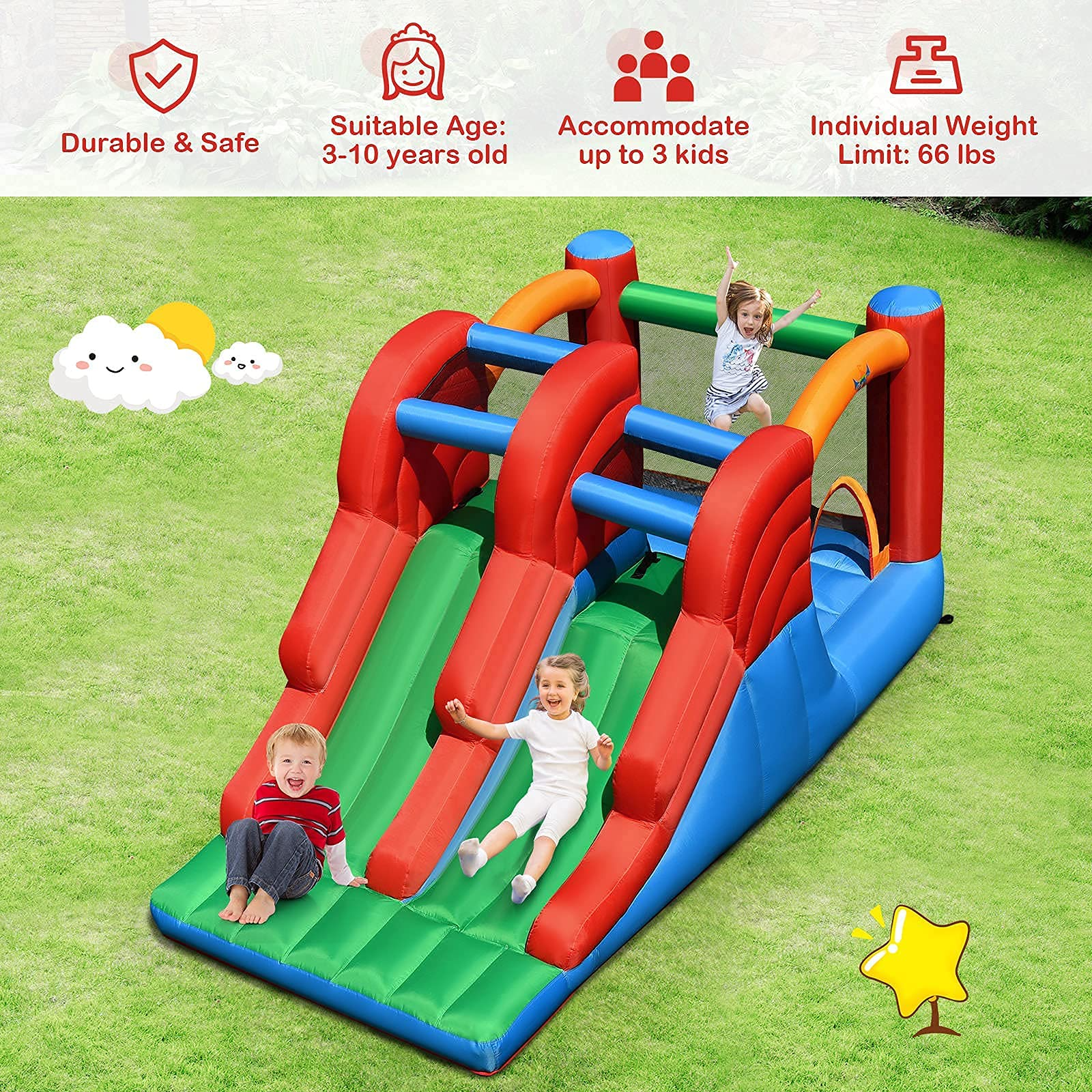 BOUNTECH Inflatable Bounce House | Kids Bouncy Castle with Slide & Climbing Wall & Jumping Area